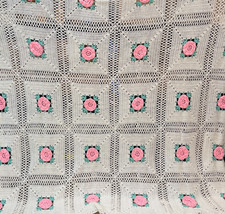 Crocheted 3D Cabbage Rose Flower Afghan Grann...