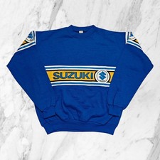 SUZUKI Vintage Anni 90 Felpa Uomo Blu Gialla Racing Motorsport Girocollo Tg L 
