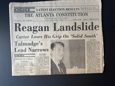 1980 Reagan Sweeps Landslide Election Win Newspaper (The Atlanta Constitution) 