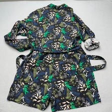 Boden Womens Tropical Palm Leaf Long Sleeve Belted Romper Black Green US 14R