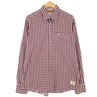 Camel Active Mens Shirt Burgundy Check Cotton Button Up Casual Hg1 Size L