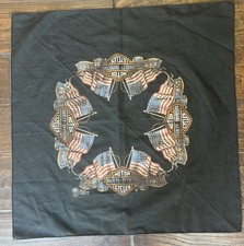 Vintage Harley Davidson 1987 Bandana Scarf Handkerchief Black Patriot Flags