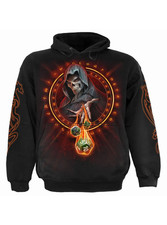 Gothic RPG Hoodie Black Pullover Sweatshirt with Dragon Dice Fantasy Print