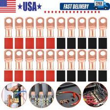 1/0 AWG 3/8" Gauge Copper Lugs Heat Shrink Ring Terminals Wire Connector kit LOT