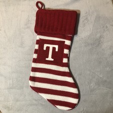 Wondershop Monogram Christmas Stocking Letter T Initial Striped w/ Pocket Target