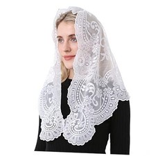 Catholic Veil Church Chapel Scarf Embroidery Lace Latin Mass White