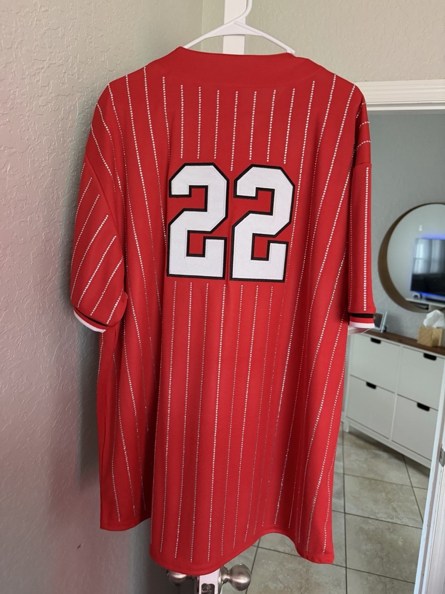 Supreme Rhinestone Stripe Baseball Red Jersey | eBay