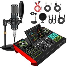 Podcast Equipment Bundle with Live Sound Card Audio Mixer, 3.5mm Condenser Mi...