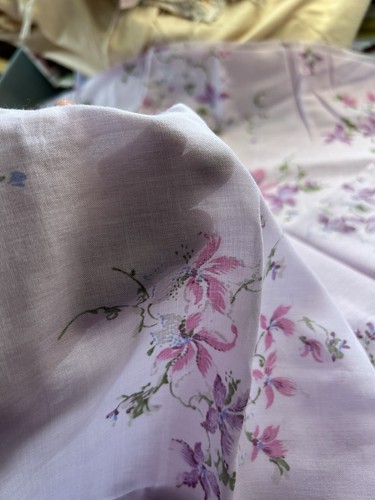 Vintage Cranston Purple Floral Fabric Semi Sheer Organdy 23" x 44" Cotton F57 - Picture 2 of 7