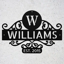 Custom Family Name Metal Sign Personalized Welcome Sign with Number and Monogram