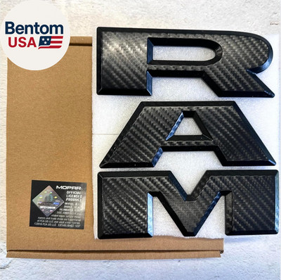 2019 2025 RAM 1500 Grille Emblem Carbon Decal Finish Black Front Truck Badge Cli