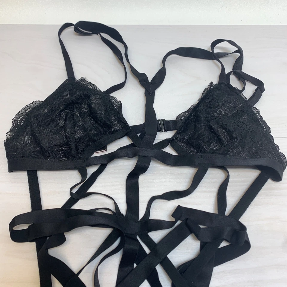 Victoria's Secret Strappy Lace Teddy Boned Unlined Bodysuit Black Size L - Image 2 of 4
