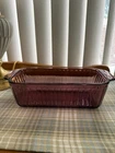 Vintage Pyrex Sculptured Cranberry Glass Loaf Pan 1.5 Qt 213-S Ribbed Bakeware
