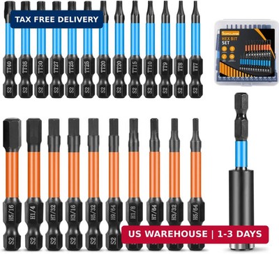 13pcs Impact Torx Bit Set (T7-T40) & 10pcs Hex Head Allen Wrench Drill Bit Set (