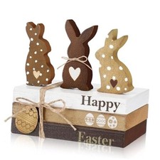 4 Pcs Easter Table Decor Wooden Sign Happy Easter Farmhouse Retro Bunny Style