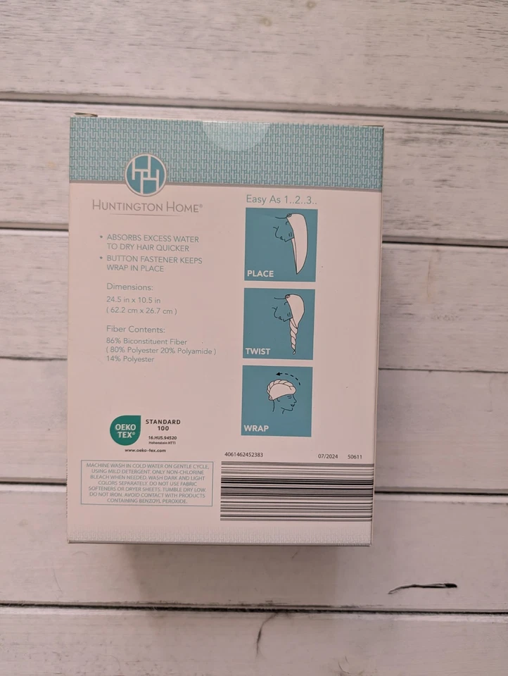 Pack de 2 envolturas de toallas para cabello de microfibra nuevas en caja azul y blanco Foto 2 de 2