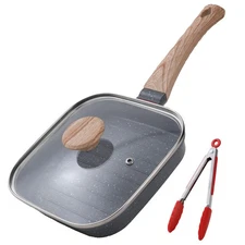 Grill Pan With Lid Non Stick Square Aluminum Skillet Induction Compatible Art