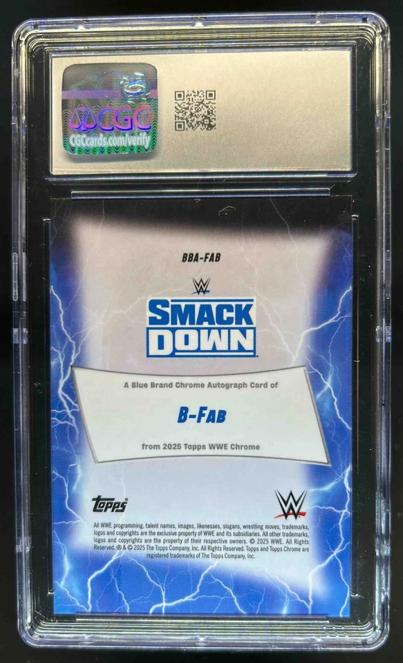 2025 Topps Chrome WWE B-Fab Blue Brand Auto Refractor #107/150 CGC 10 - Image 2 of 2