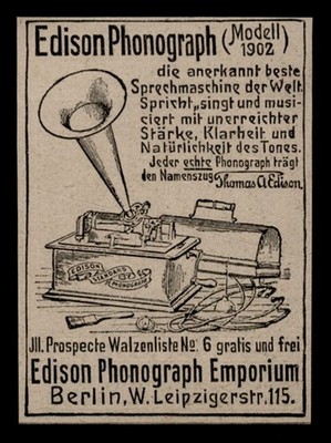 Alte Reklame Werbung 1902 Edison Phonograph Emporium Sprechmaschine Berlin