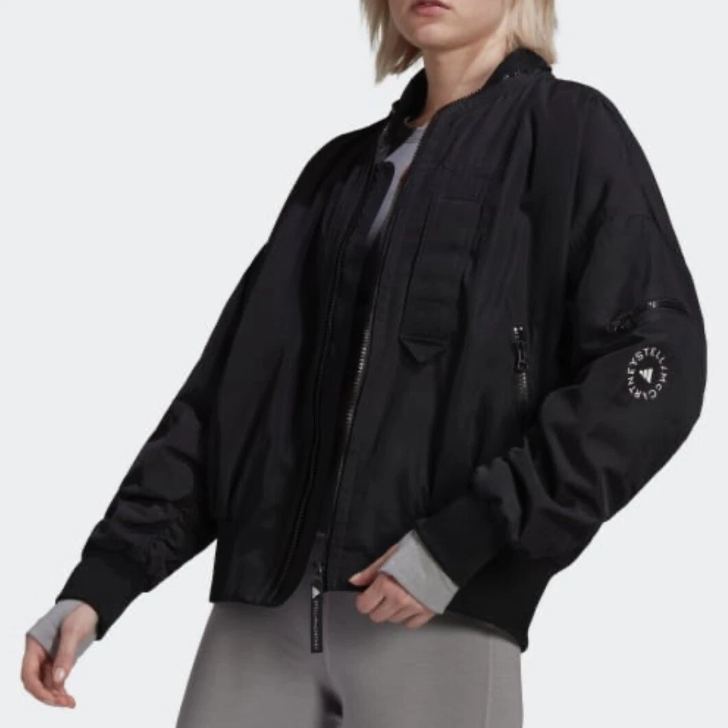 Adidas Stella McCartney Black Woven Bomber Jacket Women Sz NWT