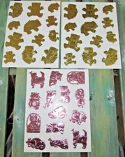 Vintage 3 sheets Paper Magic Group Foil Stickers /Pink Kittens & Gold Bears