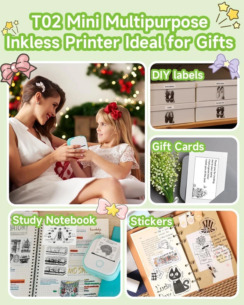 Phomemo T02 Mini Thermal Photo Printer Wireless Bluetooth Label Maker Inkless