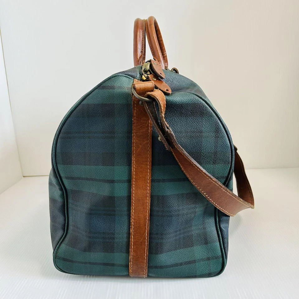 Bolso Boston de viaje bidireccional de cuero PVC a cuadros POLO Ralph Lauren verde Foto 4 de 4