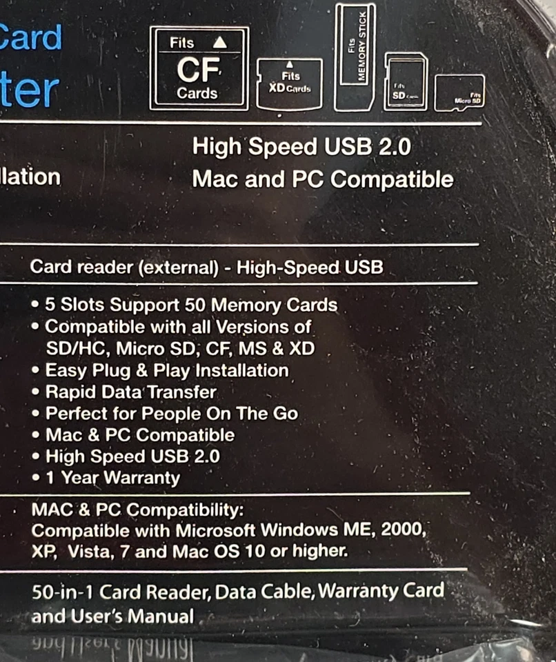 Nikura 50-in-1 Card Reader/Writer Rapid Data Transfer USB 2.0 Mac, PC Compatible - Image 3 of 3