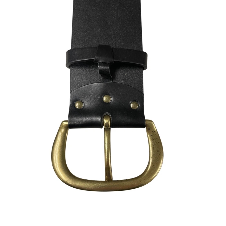 Frye Vintage Belt Black Flat Leather Antiqued Gold Tone Buckle Inspired Boho - Image 4 of 4