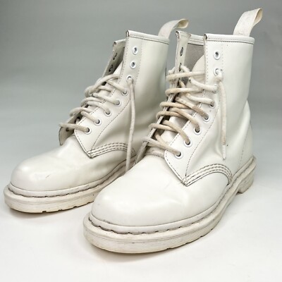 Martens Doc Martens White Mono Combat Boots Women’s Size Hole 14357 