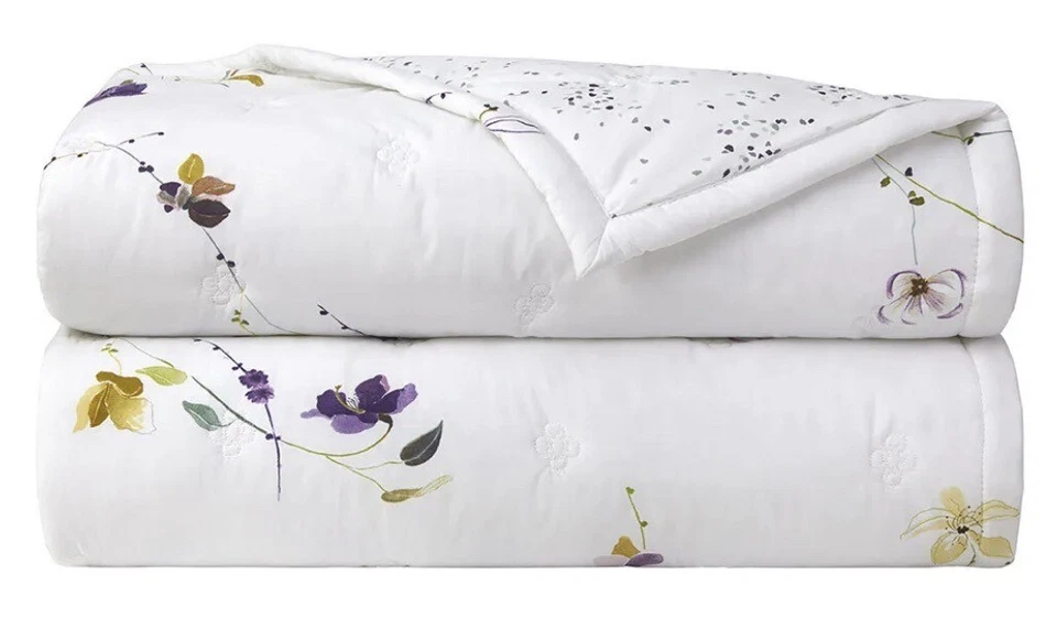 Yves Delorme Saito King Cotton Quilted Coverlet With Floral Design New - Image 2 of 4