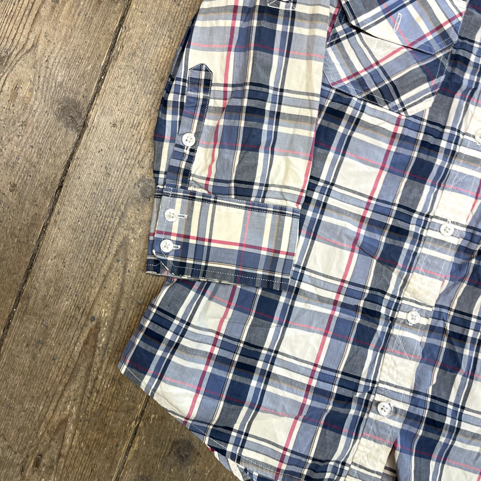 Carhartt Shirt Checkered Button Up Collared Workwear Top, Blue, Womens Medium image 6