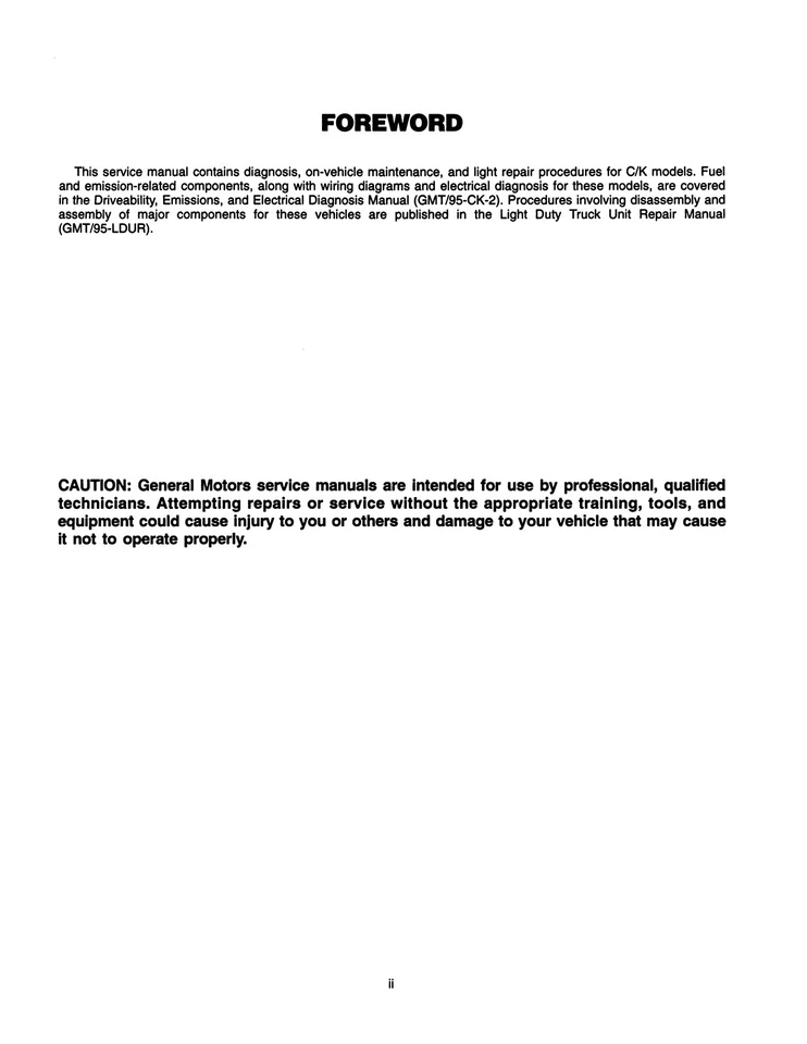 Chevrolet y GMC 1995 C/K camioneta manual de servicio Foto 2 de 4