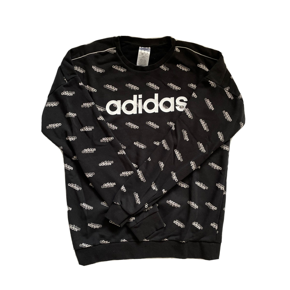 Adidas Sweater Adult Medium Black All Over Print Pullover Logo