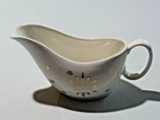 Vintage Ceramic Gravy Boat Mid Century Modern White with Gold Snow Flakes