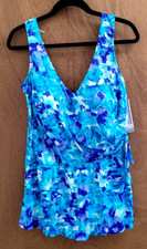 Vintage NOS w/Tags Maxine Of Hollywood Blue Purple Floral Swimdress Suit 22W