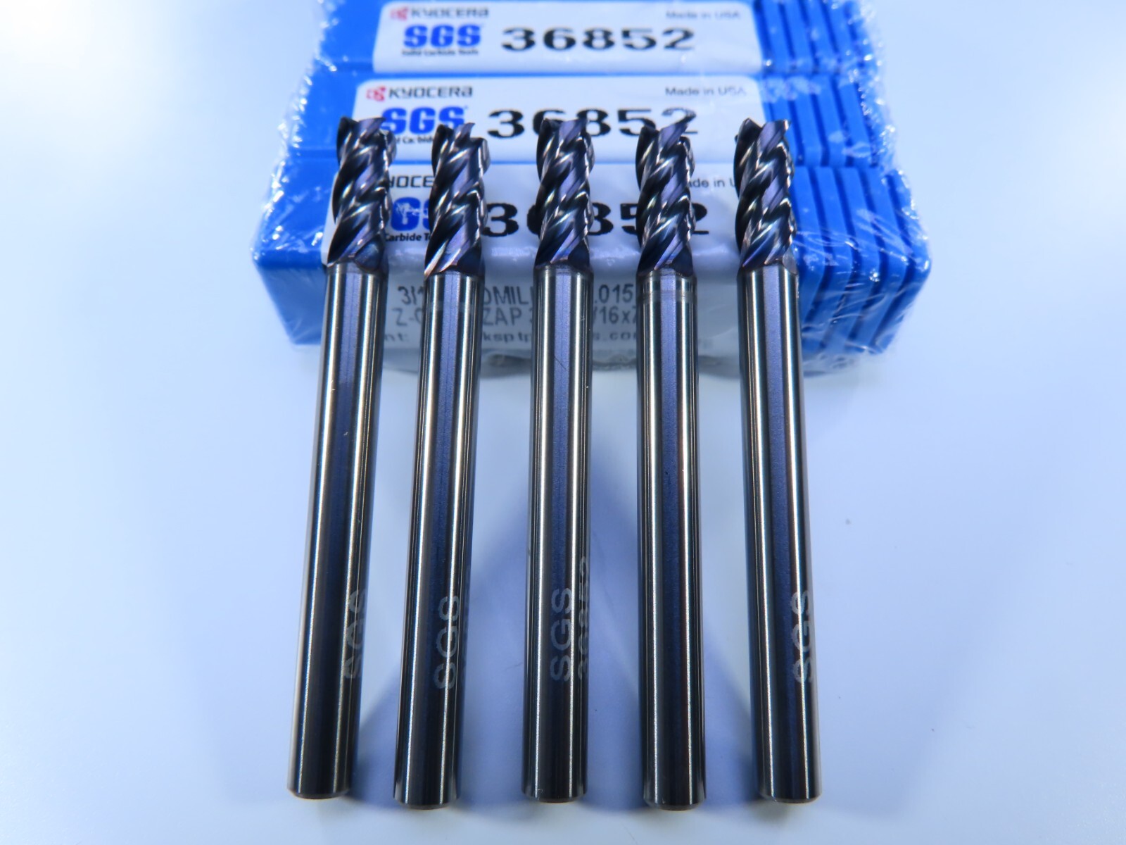 LOT ( 5 PCS ) KYOCERA SGS ZCARB 36852 CARBIDE 3/16" END MILLS MILLING