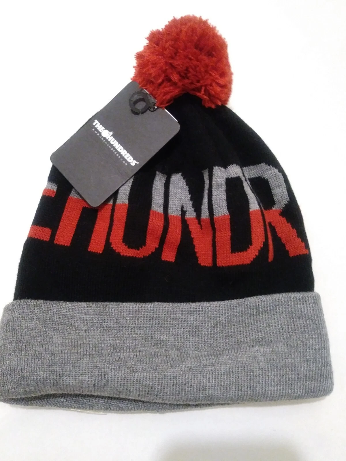 Bonnet à pompons THE CENTEN 2 TONS NOIR rouge gris #2