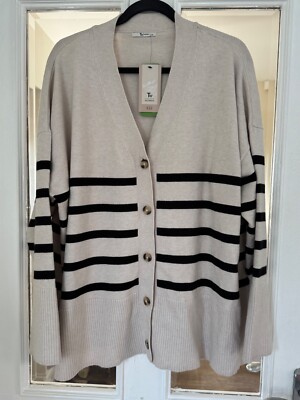 BNWT TU STONE & BLACK V NECK STRIPED CARDIGAN - SIZE 22!!