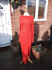Zara Orange Ribbed Maxi Dress Slit Hem Detail Viscose Rich Size M Medium 