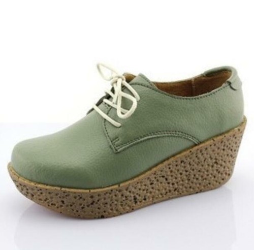 Women's Platform Increased Wedge Heel loafers Casual Lace Up Round Head Shoes - Picture 3 of 16