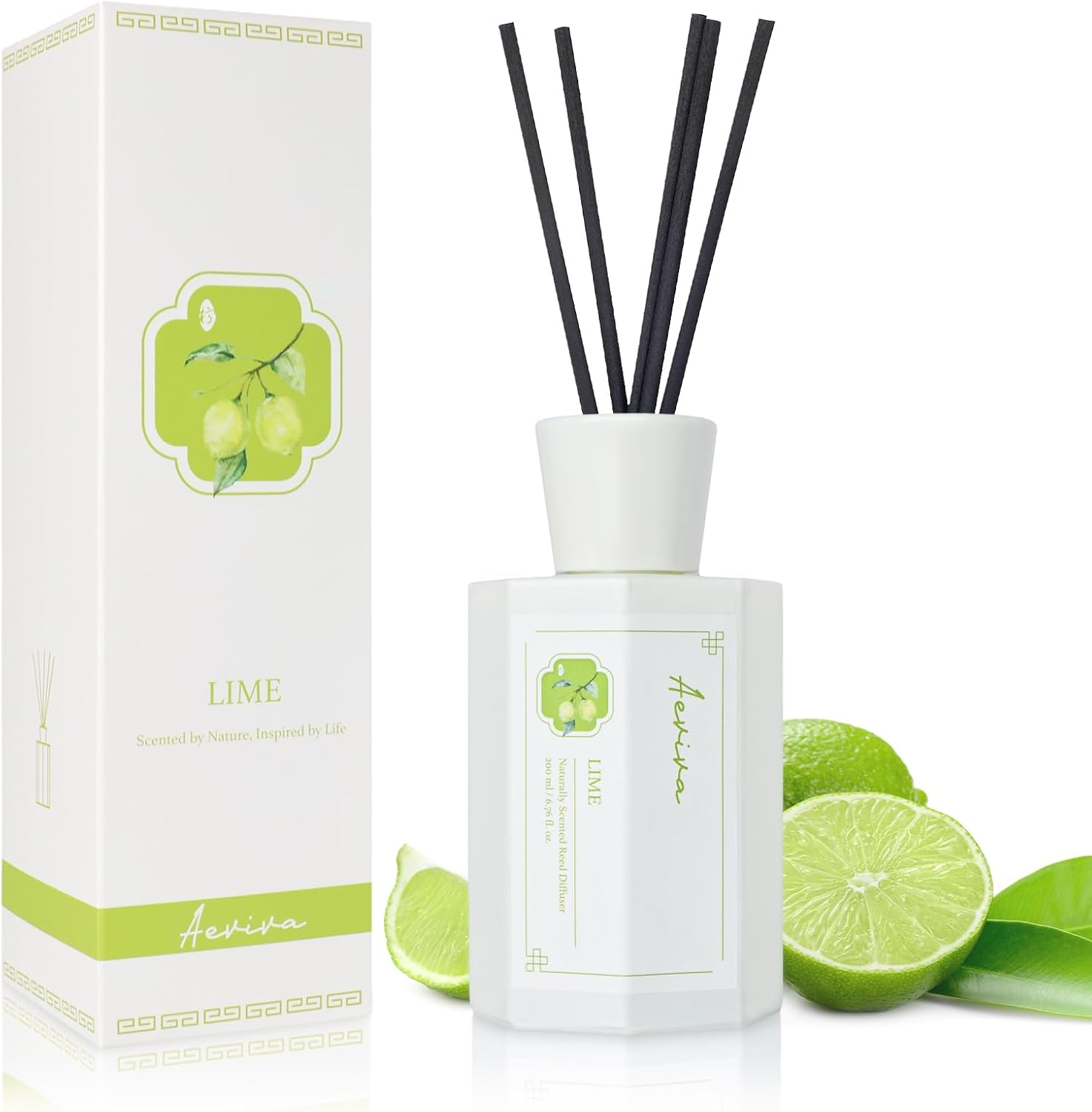 Reed Diffuser Set, Lime Scent Oil Diffuser, 6.76 Fl Oz (200 Ml) Home Fragrance D-image