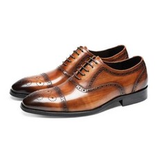 Mens Brogues Real Cow Leather Carved Lace Up Formal Dress Wedding Shoes Business
