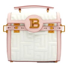 New Balmain B-Buzz 23 Pink White Tote Crossbody Shoulder Bag Quilted Leather 