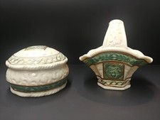 ANTQUE Chinese Famille Canton Porcelain Reticulated Basket And Trinket Box
