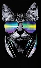 Hipster Cat  Headphones Shirt, Cat Shirt, Cool Snazzy Cat T-Shirt, Sm - 5X