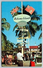 Bahamas Nassau Rawson Square Sign Post Distances Islands Vtg Postcard View 1960s