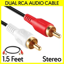 2 RCA Audio Cable 1.5 FT Dual RCA to 2x RCA Stereo Cord Amplifier Speakers Cable