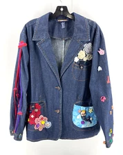 Havana Jacks Cafe Plus Applied Floral Lace Teapots Red Hat Denim Jacket 3X
