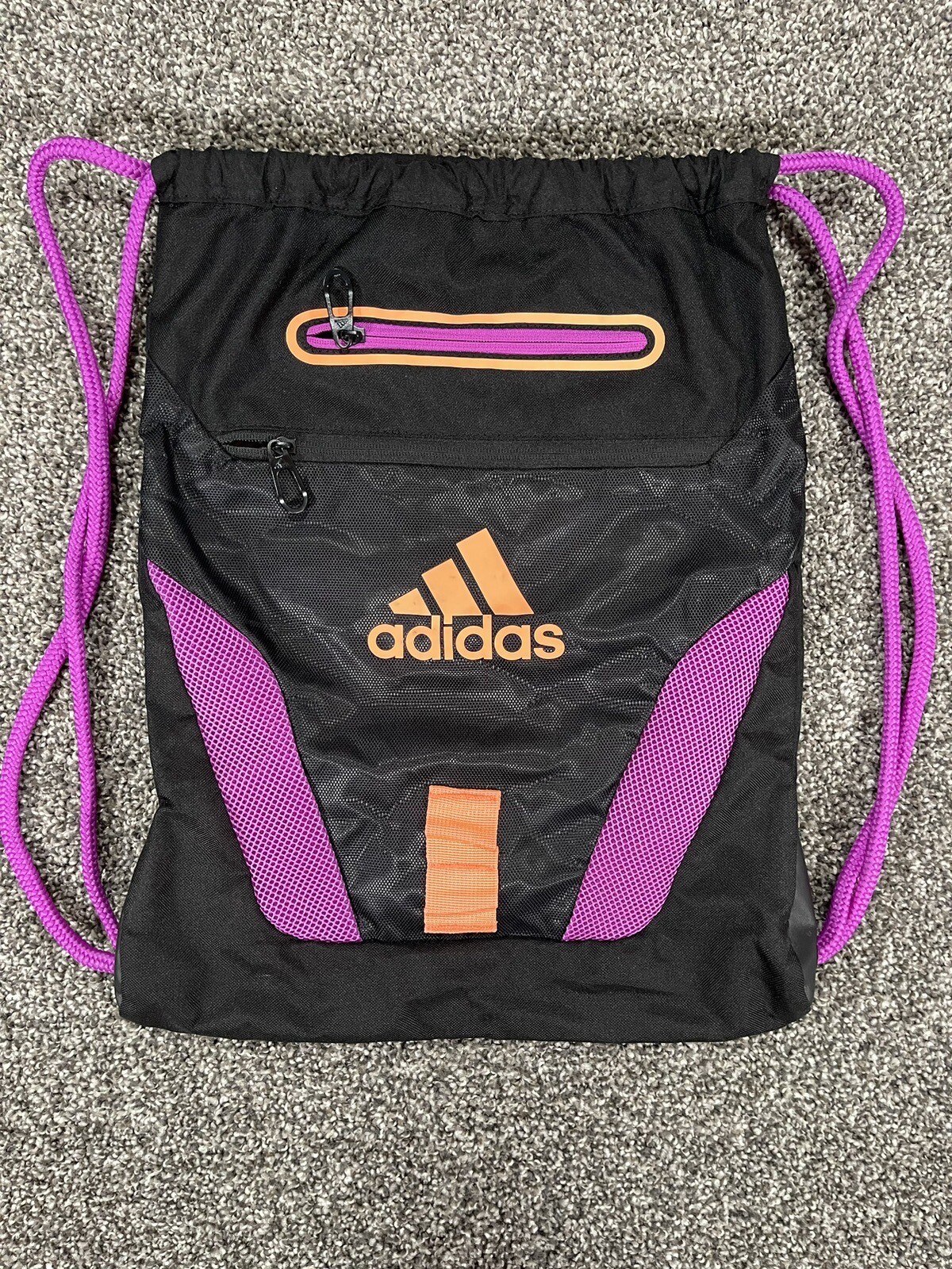 Adidas Drawstring Backpack Sack Black Purple Oran… - image 1